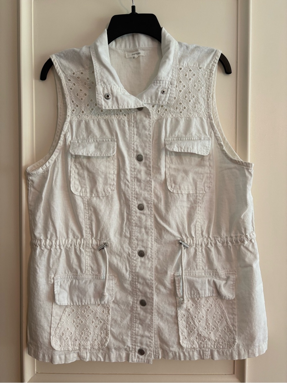 Maurices Lightweight Linen blend White Eyelet Utility Vest